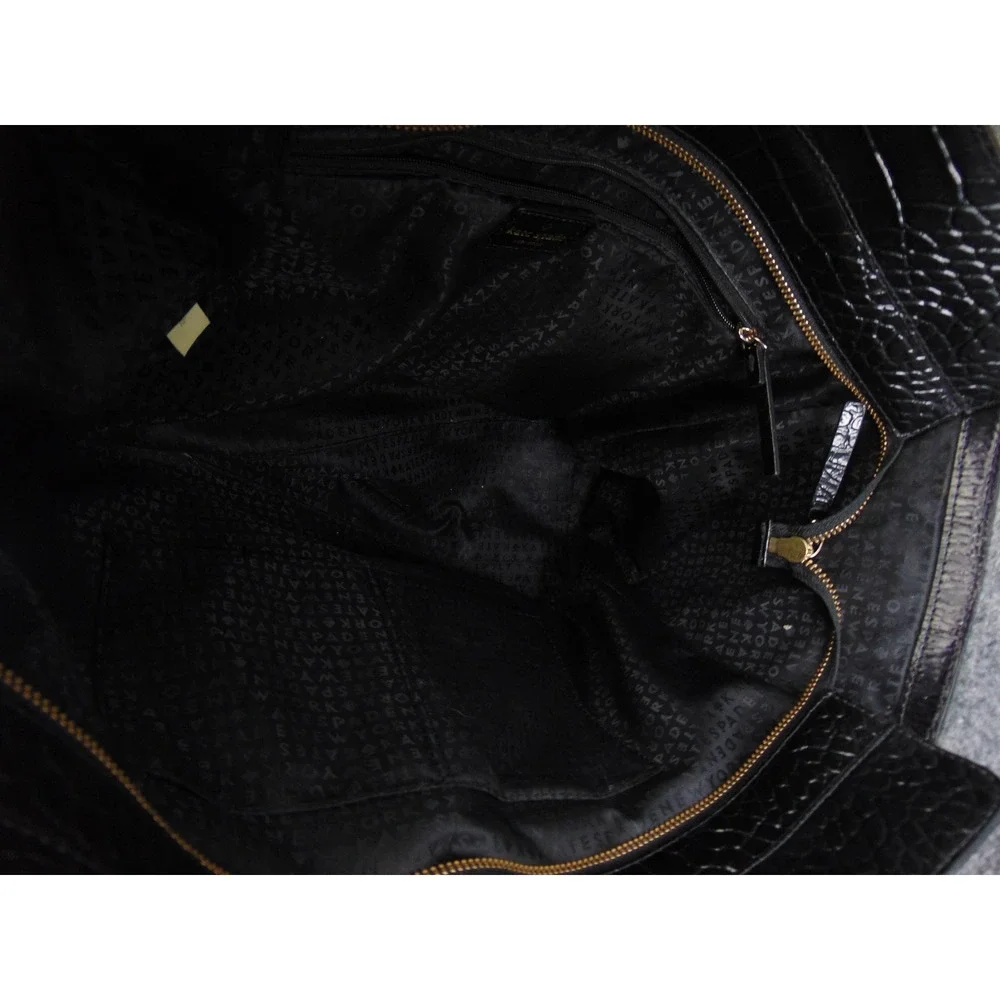 Kate Spade Bag Black Croc Embossed Patent Leather Tote Large Work Satchel Purse